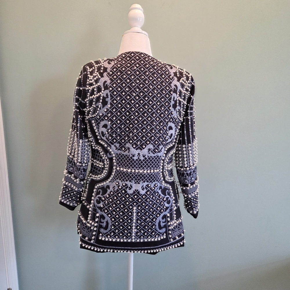 Bella Barnett Black Embellished Beaded Open Front Jacket Size S - Picture 6 of 16